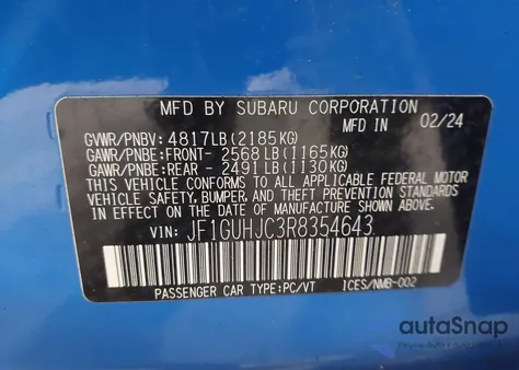 2024 Subaru Impreza Rs 5-Door from USA, damaged, VIN JF1GUHJC3R8354643